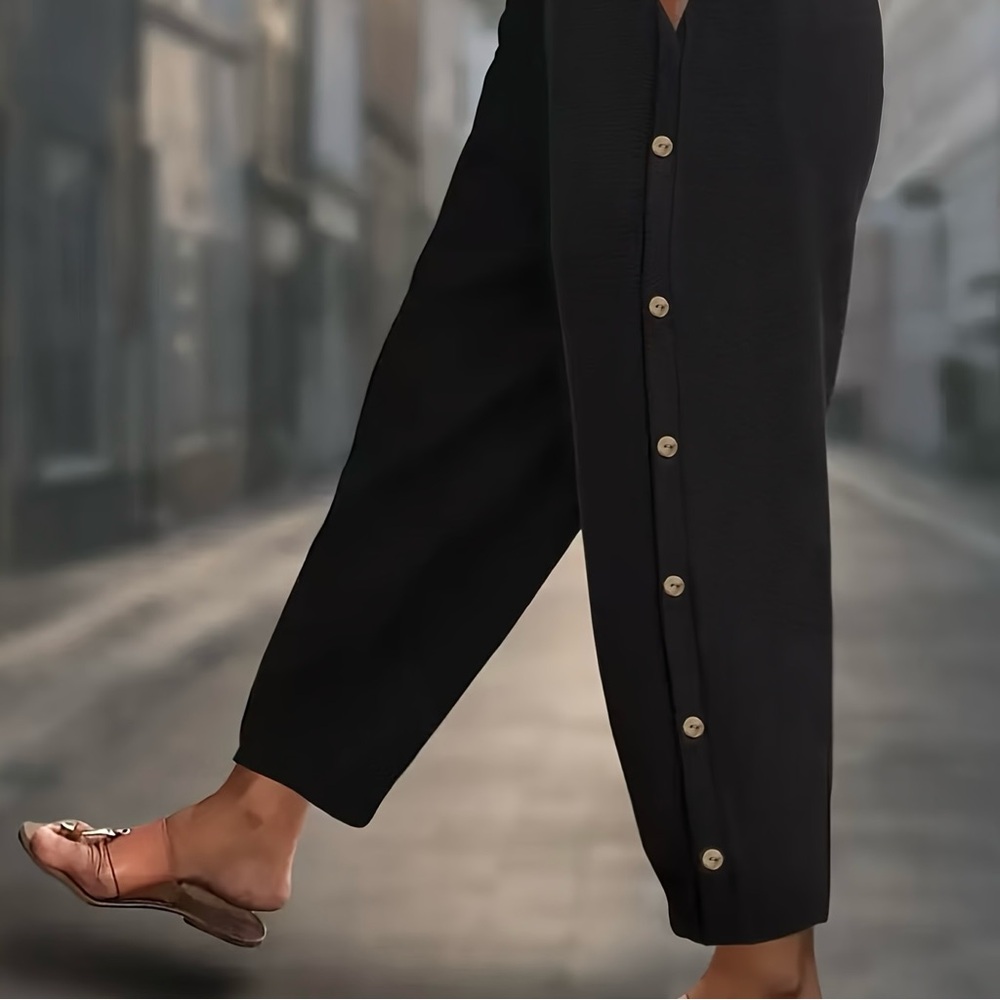 NWT - TOPSHOP Wide-Leg Button Accent Flowy Corporate Pants - Picture 2 of 7